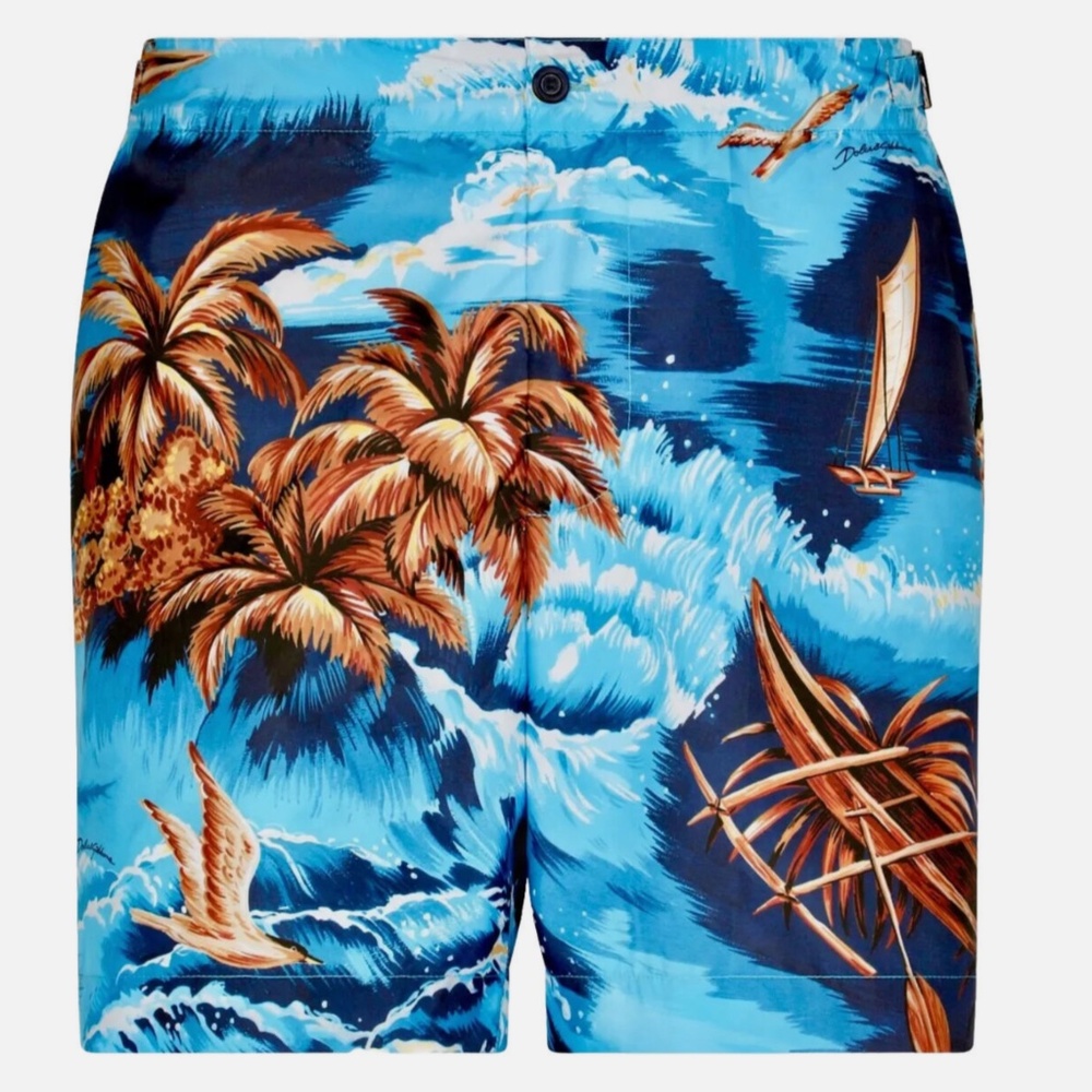 Dolce & Gabbana Mens Swim Trunks Hawaiian Shorts Size 50 Beach Box + Pouch
